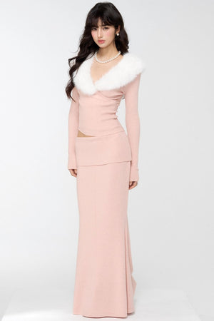 Velvet Peach Knit Sweater Set-Up