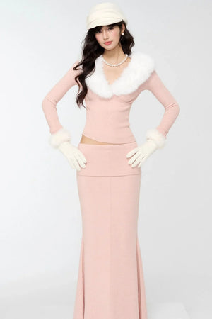 Velvet Peach Knit Sweater Set-Up