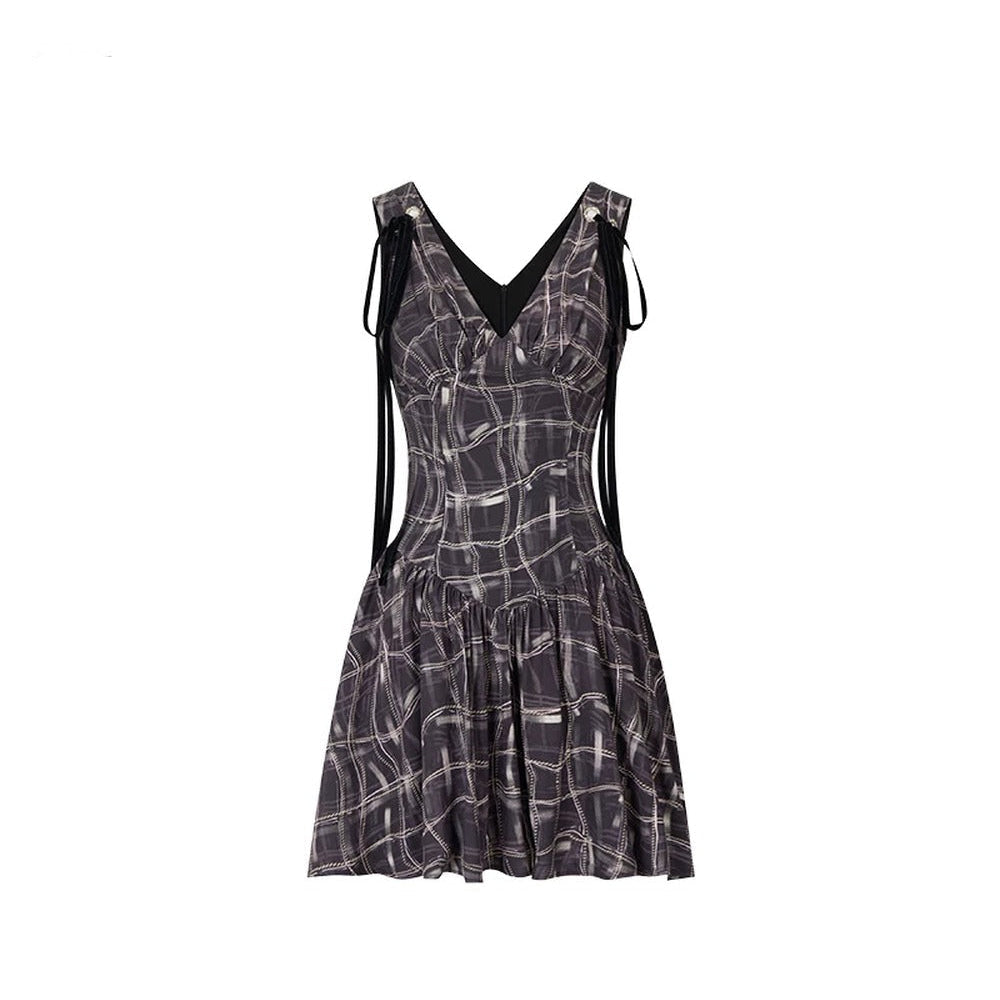 Velvet Plaid Tie-Up Dress