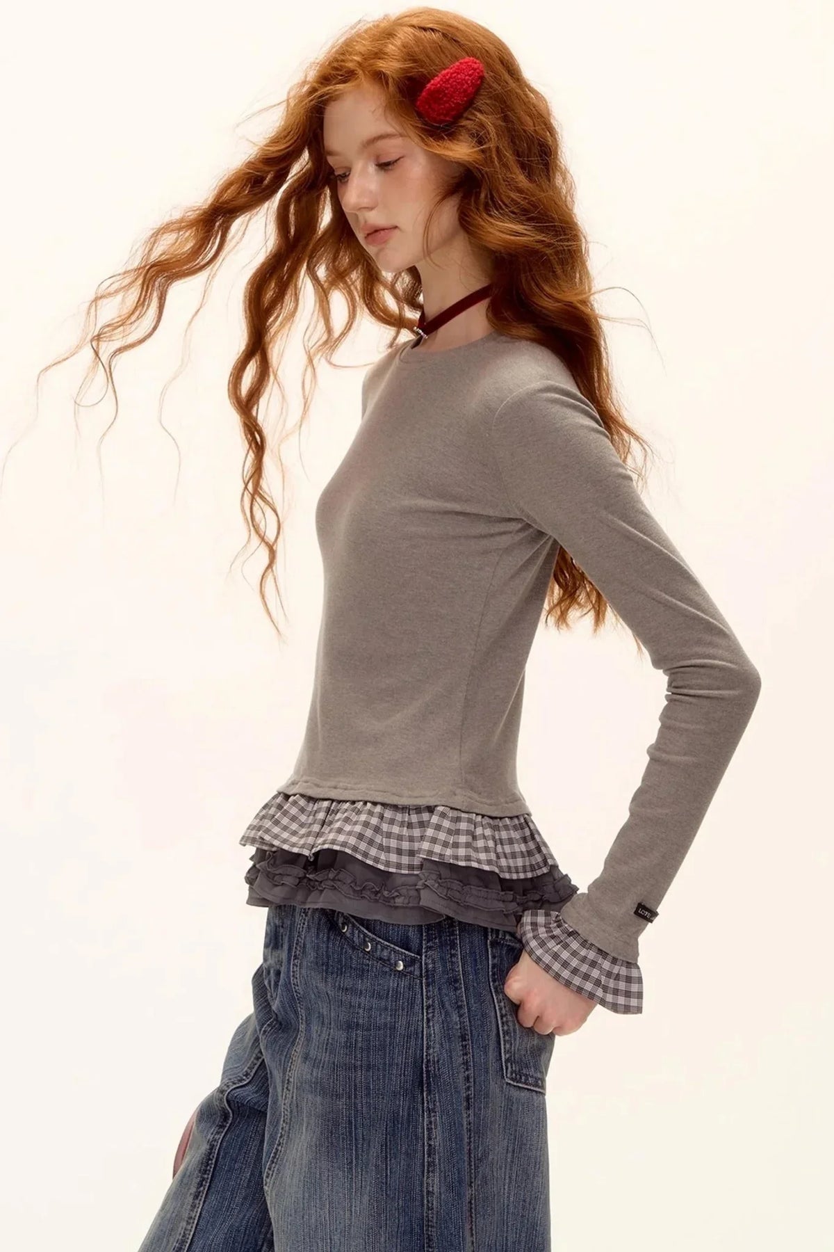Velvet Wool Plaid Base Layer Top