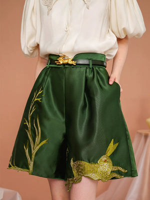 Versatile Casual Rabbit Embroidery Shorts