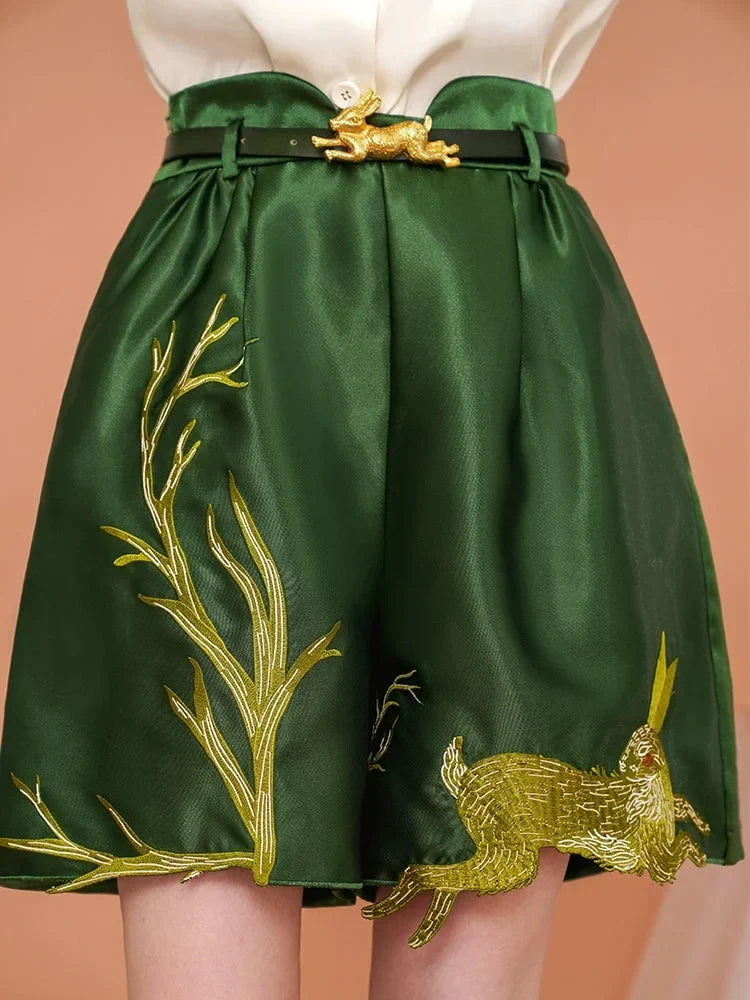 Versatile Casual Rabbit Embroidery Shorts