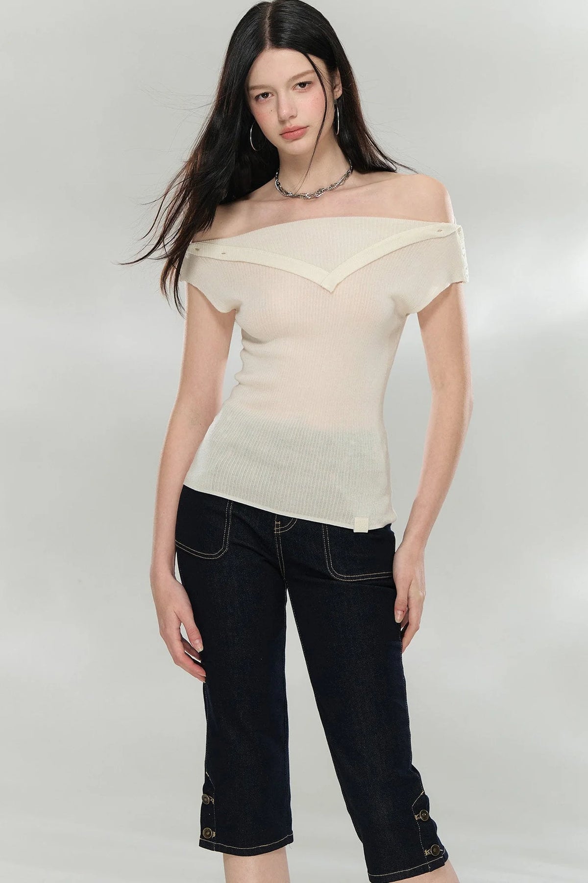 Versatile Off-Shoulder Knit Top