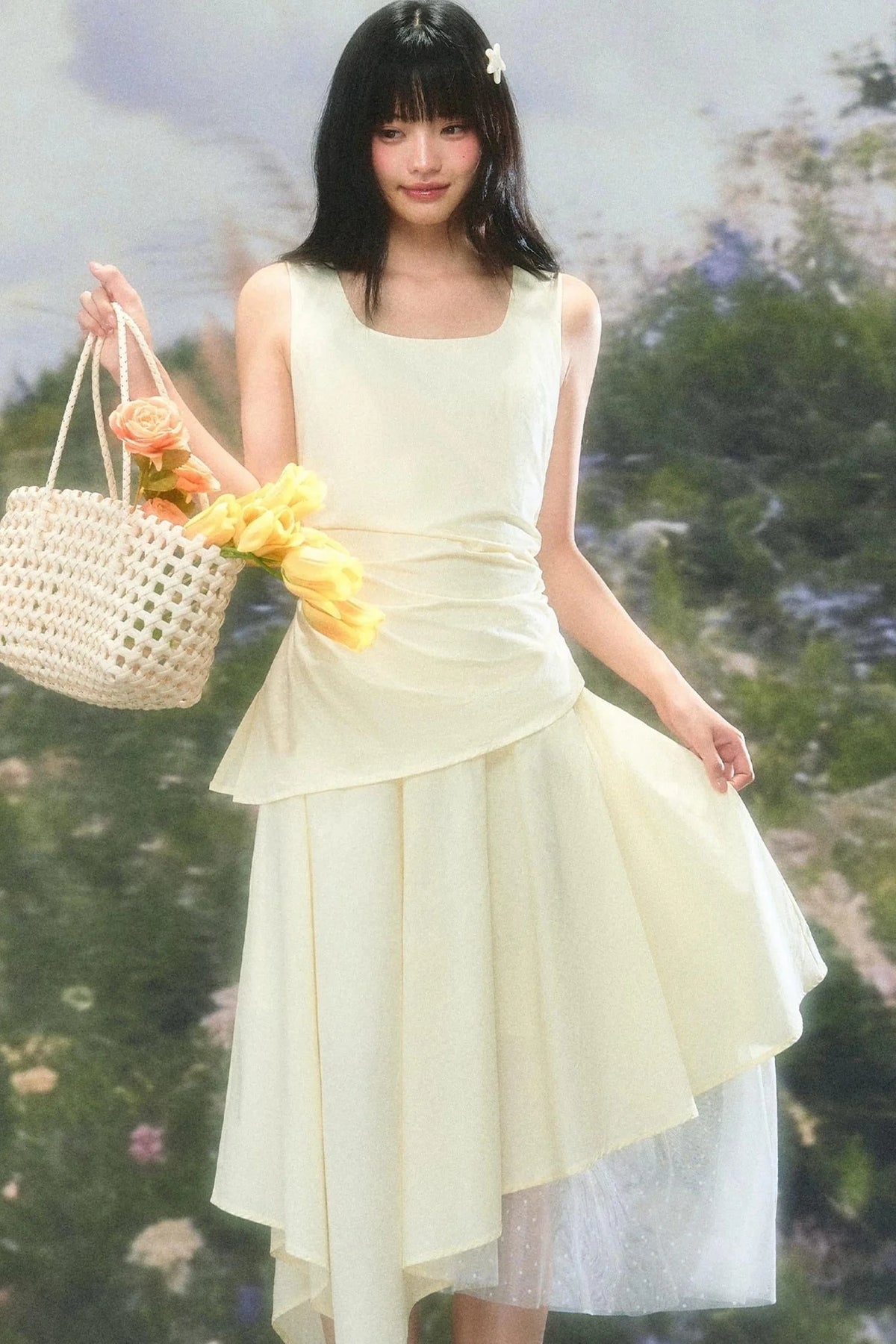 Versatile Square-Neck Patchwork Dress