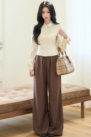 Versatile Tie-Waist Wide-Leg Pants Set-Up
