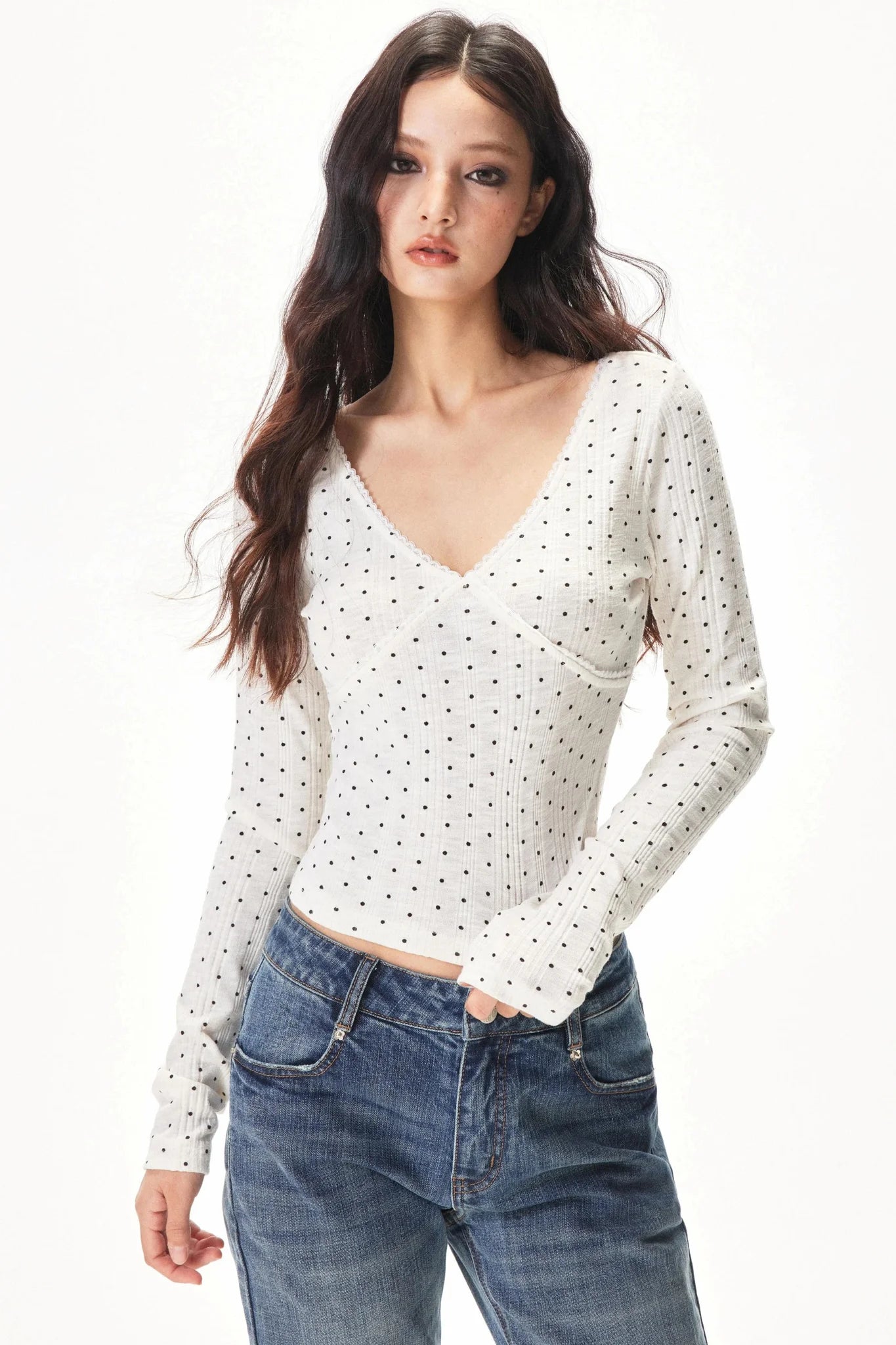 Vertical Stripe Polka Dot Top