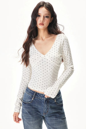 Vertical Stripe Polka Dot Top