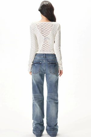 Vertical Stripe Polka Dot Top