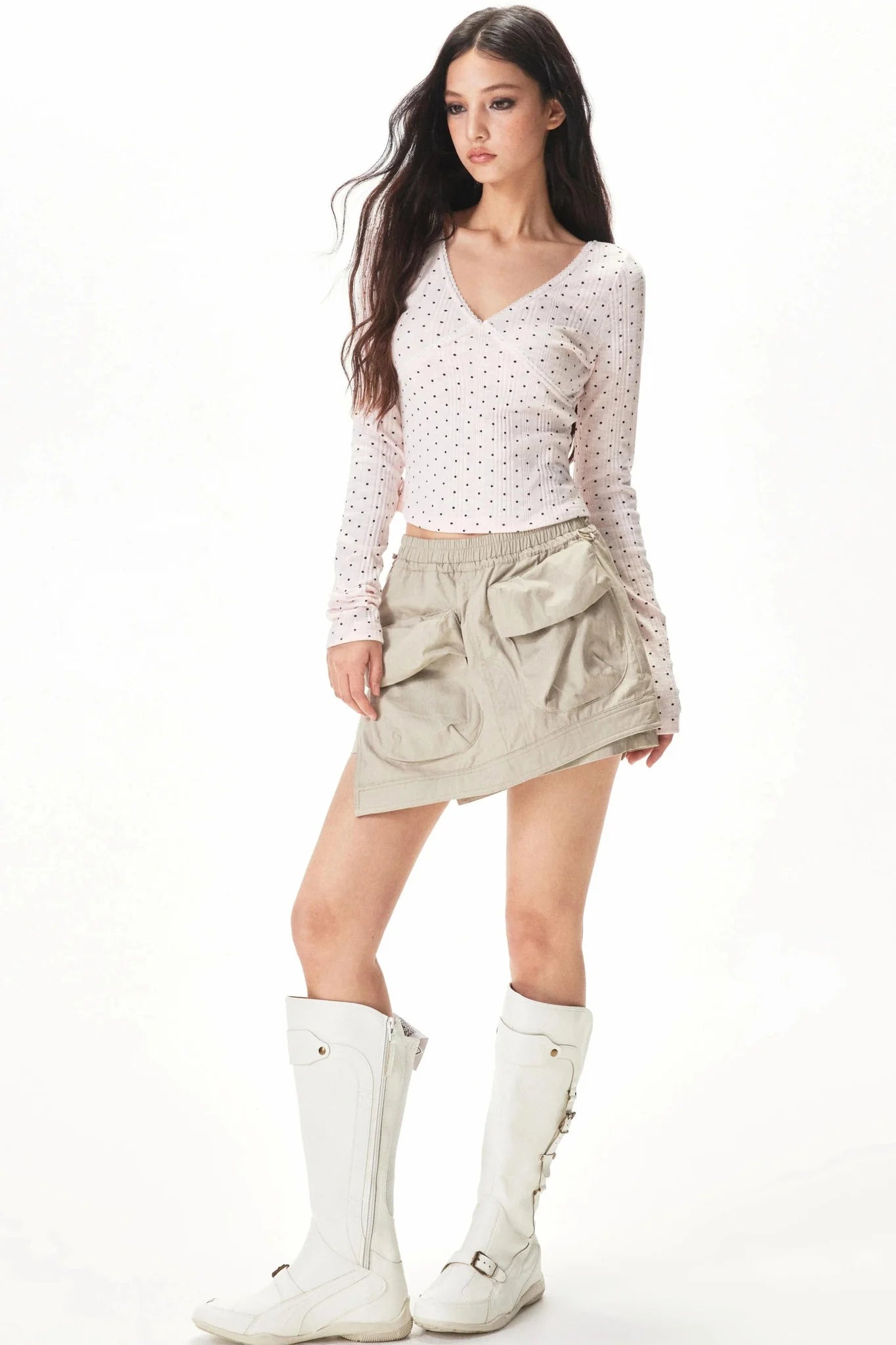 Vertical Stripe Polka Dot Top