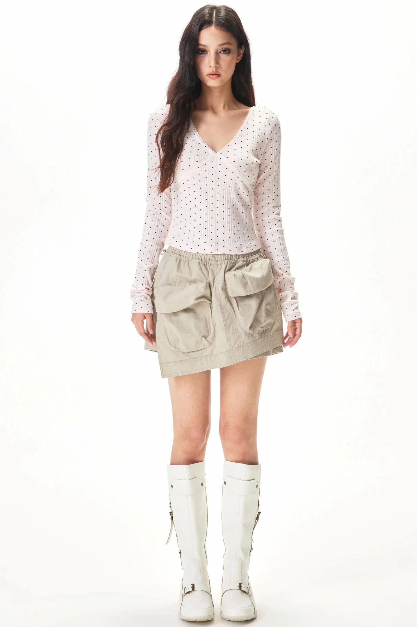 Vertical Stripe Polka Dot Top