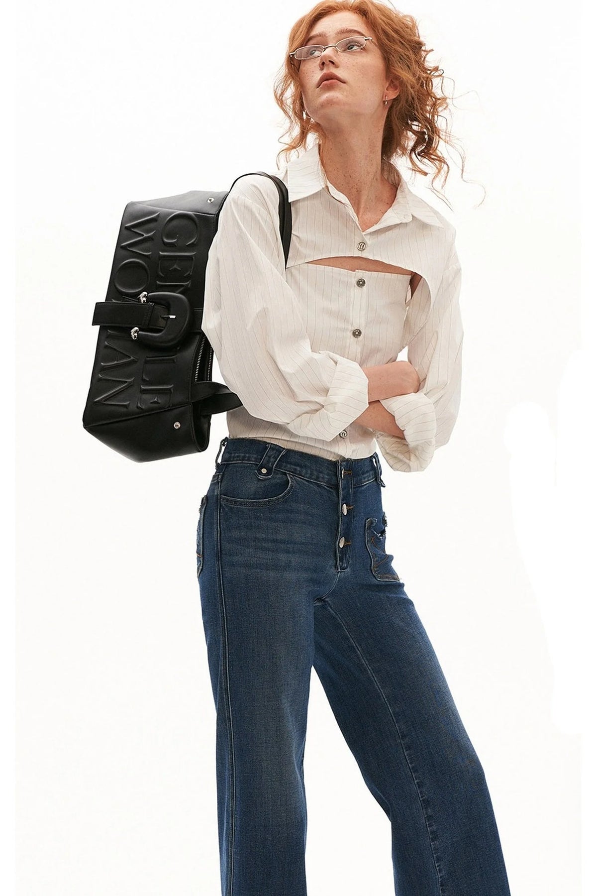 Vertical Stripe Shirt Jacket with Tie Waist Camisole Set