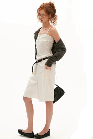 Vertical Stripe Shirt Jacket with Tie Waist Camisole Set