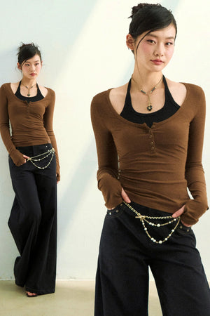 Viapitti Halter Neck Faux Lyocell Top