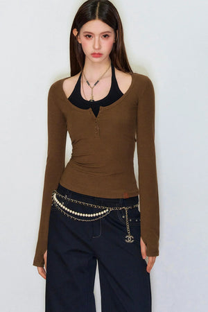 Viapitti Halter Neck Faux Lyocell Top