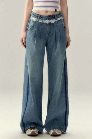 Viapitti Lace Patchwork Straight Jeans