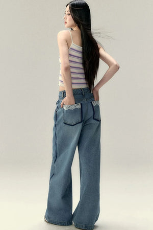 Viapitti Lace Patchwork Straight Jeans