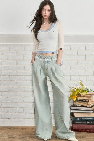 Viapitti Lace Patchwork Straight Jeans
