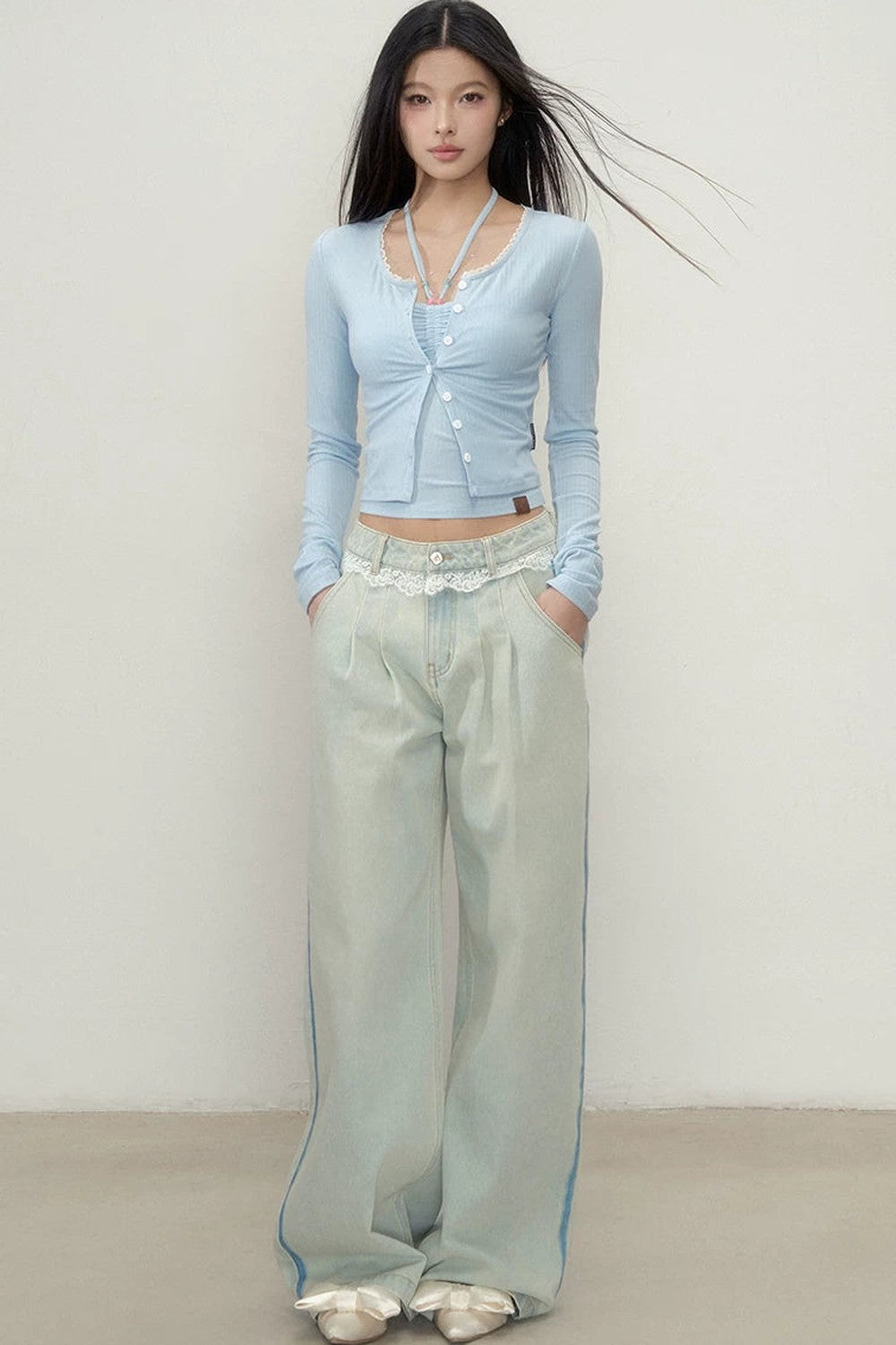 Viapitti Lace Patchwork Straight Jeans