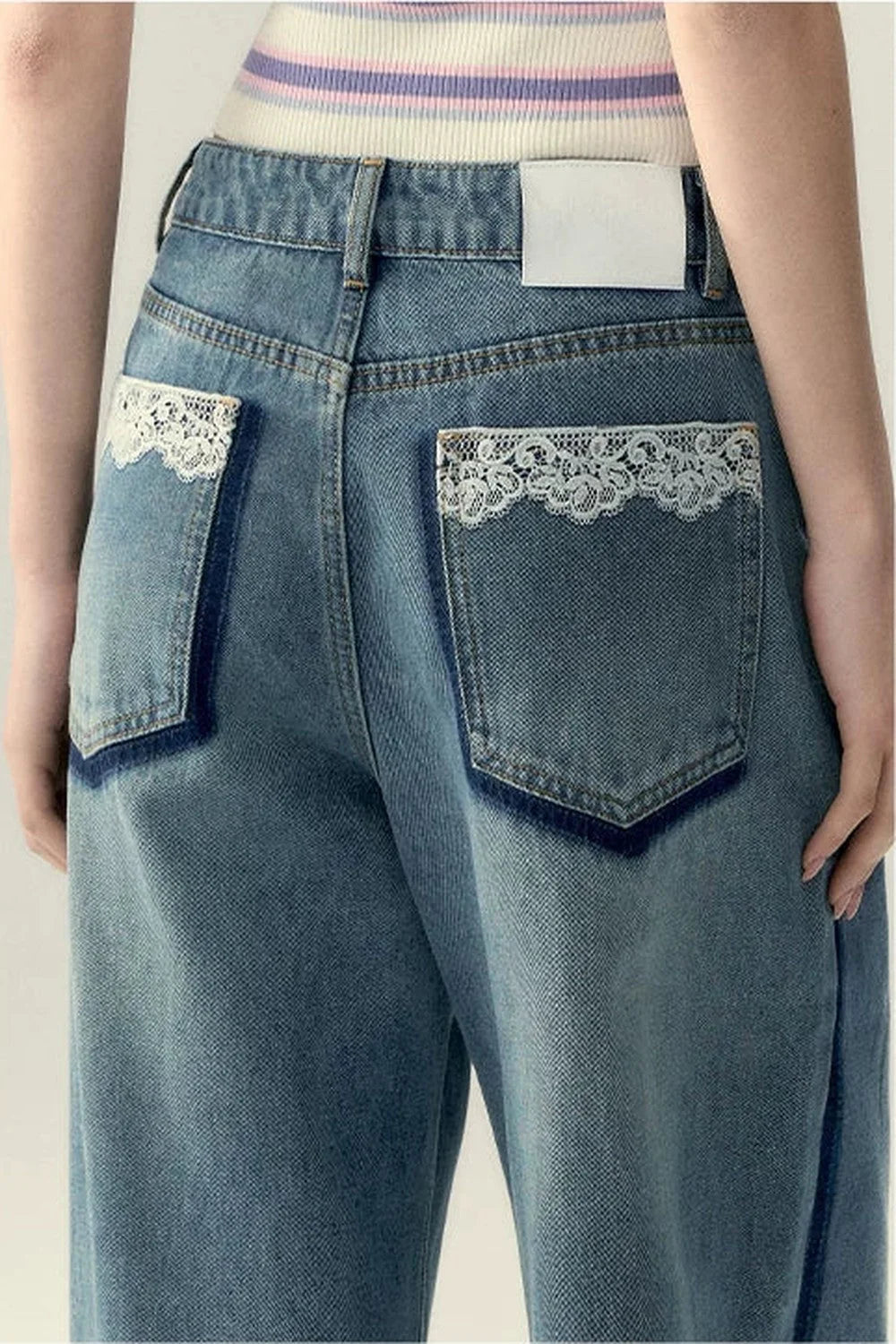 Viapitti Lace Patchwork Straight Jeans