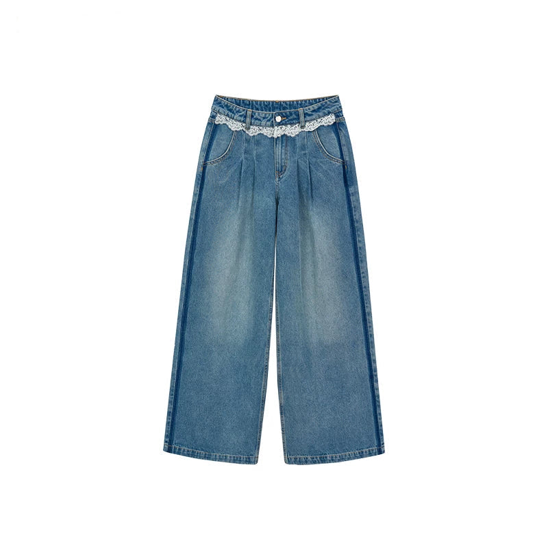 Viapitti Lace Patchwork Straight Jeans
