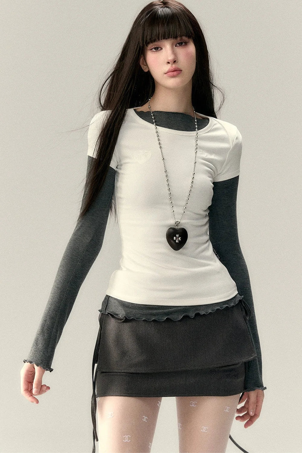Viapitti Wavy Edge Layered T-Shirt Set-Up