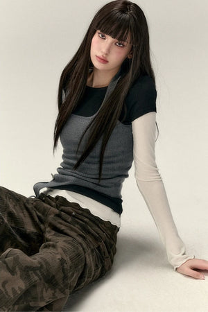 Viapitti Wavy Edge Layered T-Shirt Set-Up