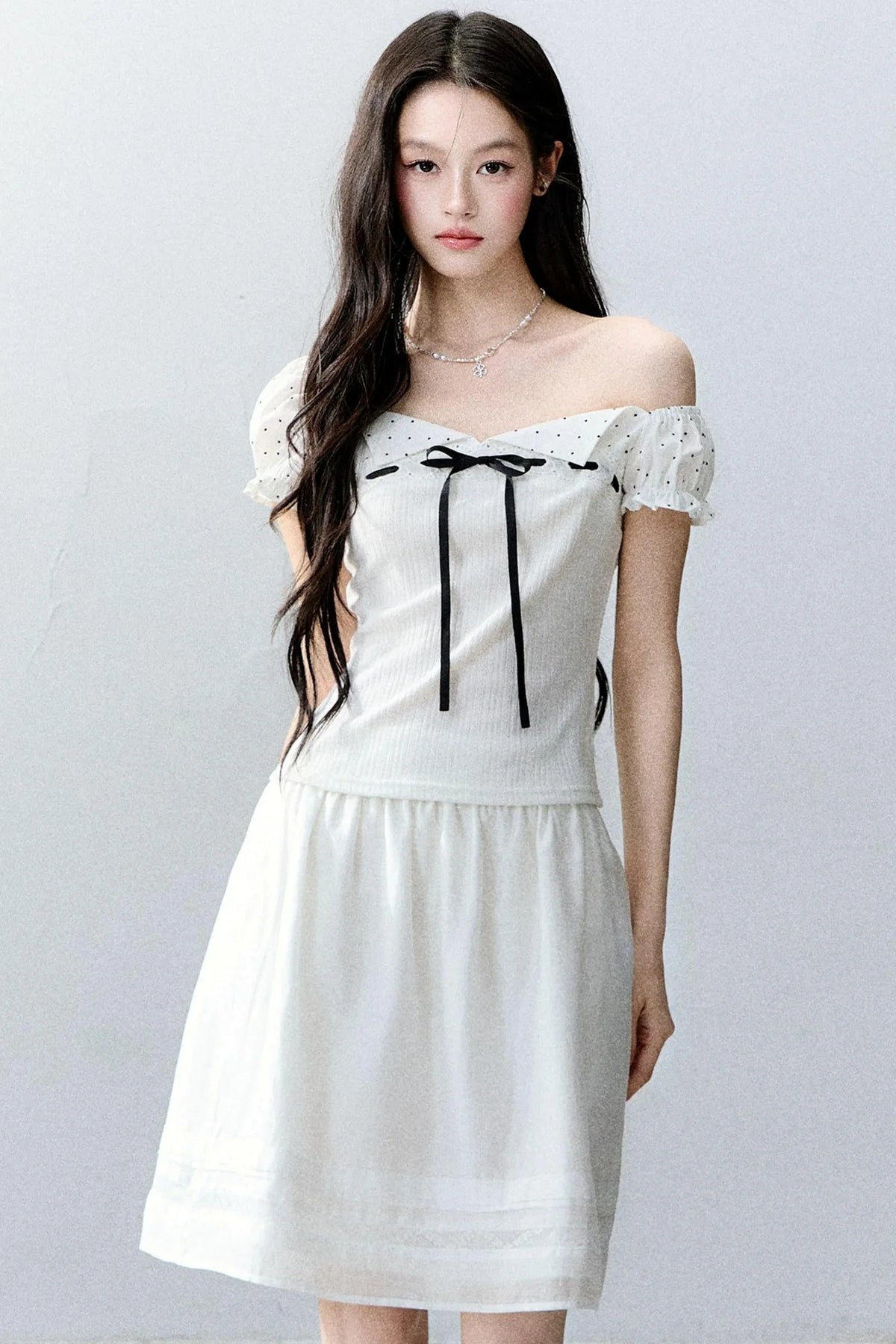 Vintage Asymmetrical Square Neck Blouse Set-Up