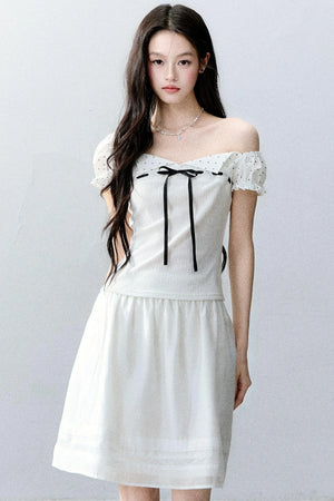 Vintage Asymmetrical Square Neck Blouse Set-Up