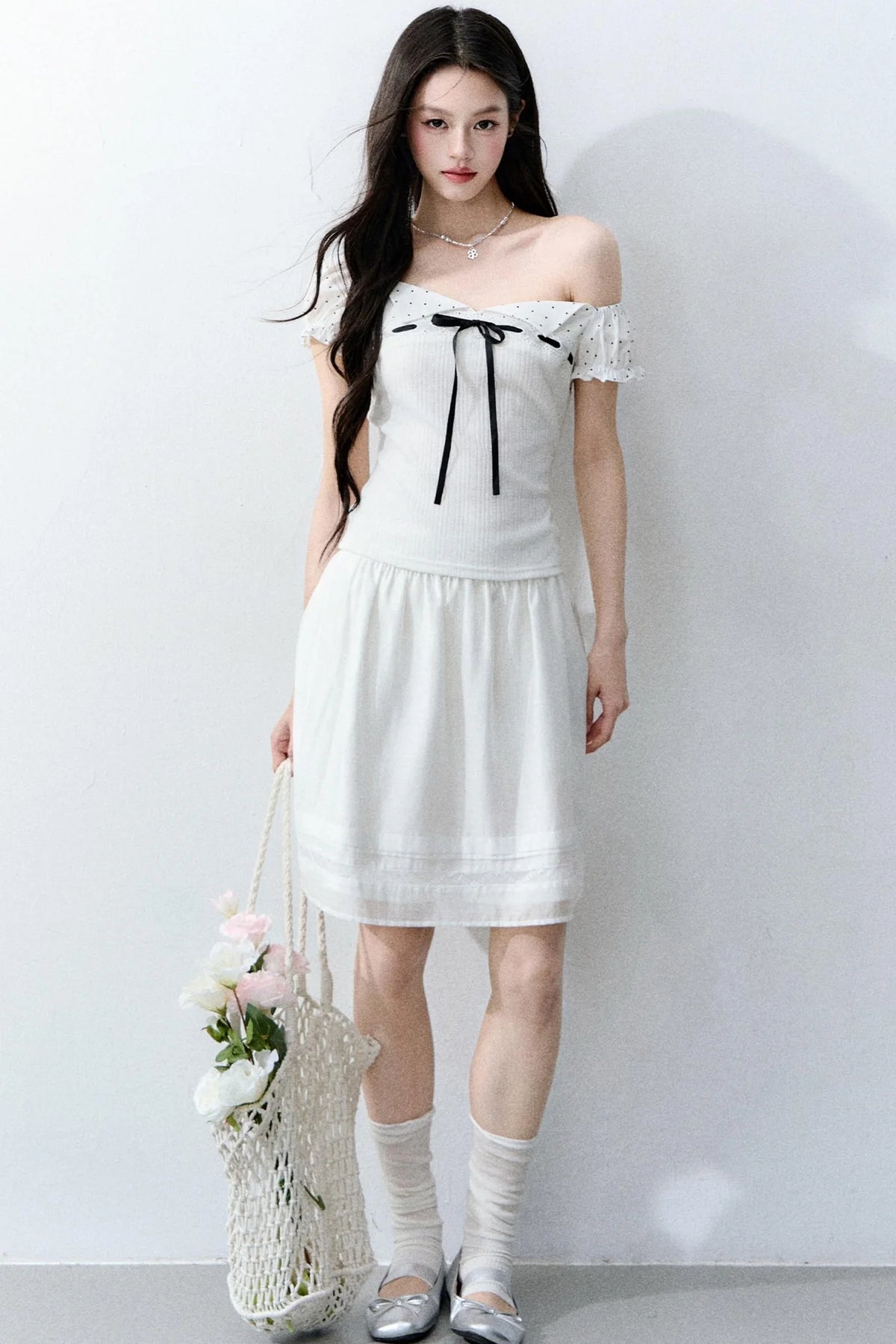 Vintage Asymmetrical Square Neck Blouse Set-Up