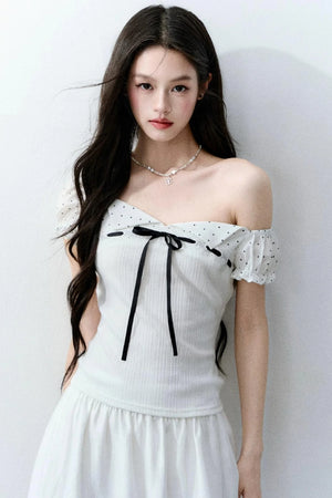 Vintage Asymmetrical Square Neck Blouse Set-Up