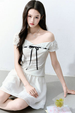 Vintage Asymmetrical Square Neck Blouse Set-Up