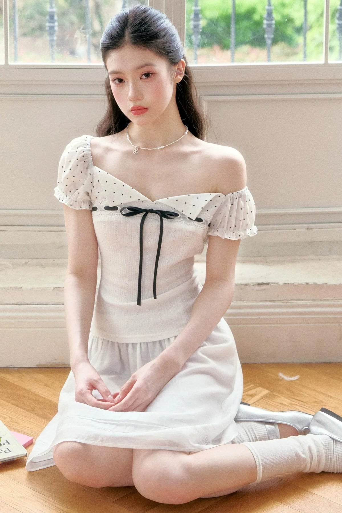 Vintage Asymmetrical Square Neck Blouse Set-Up