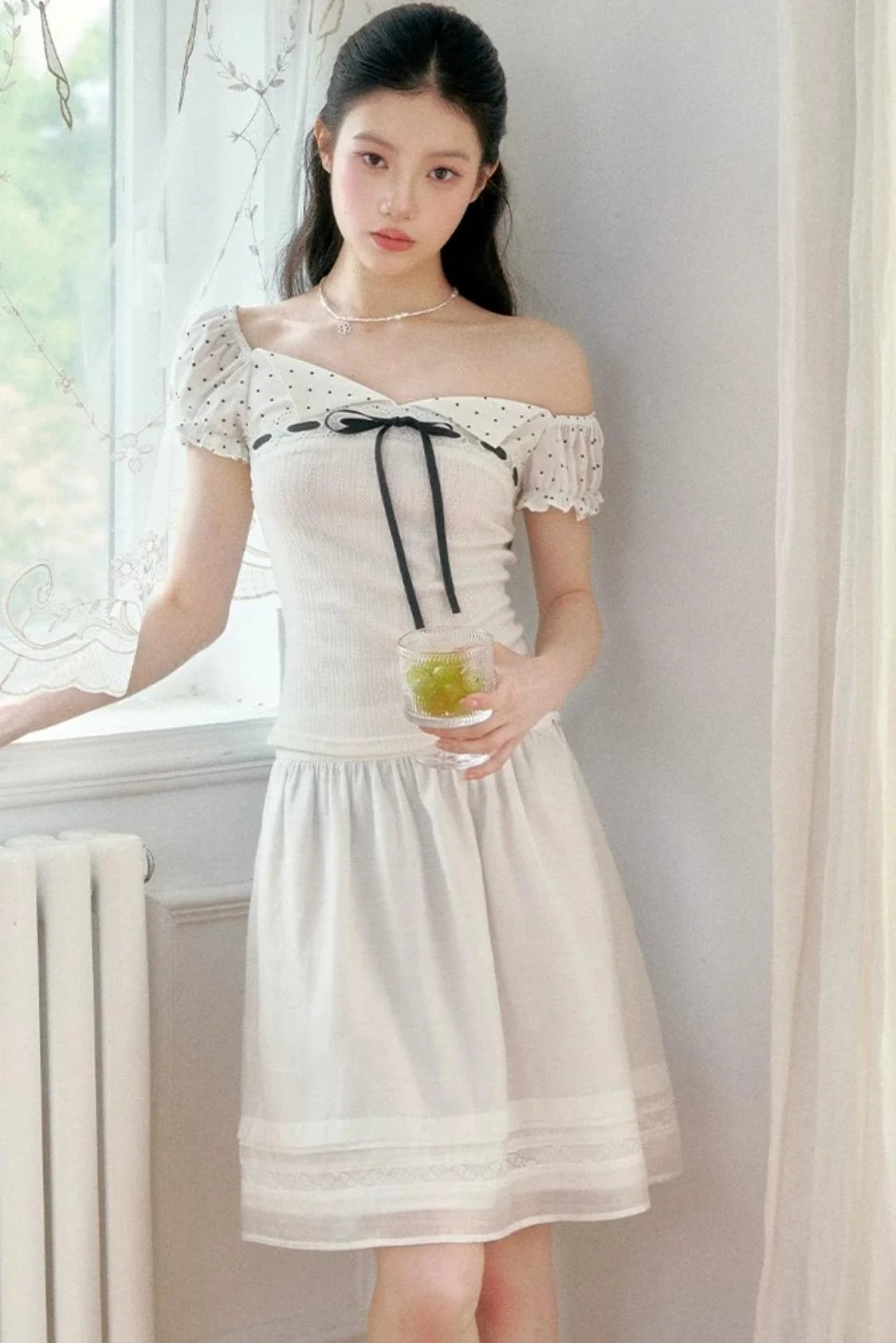 Vintage Asymmetrical Square Neck Blouse Set-Up