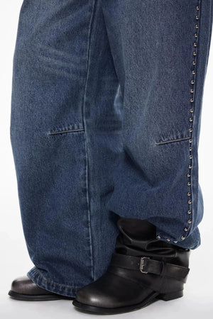 Vintage Blue Beaded Wide-Leg Jeans