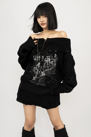 Vintage Bow Print Off-the-Shoulder Top