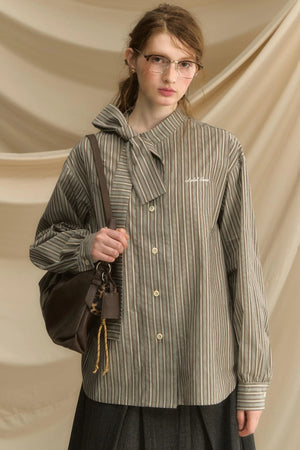 Vintage Bow Strap Striped Shirt