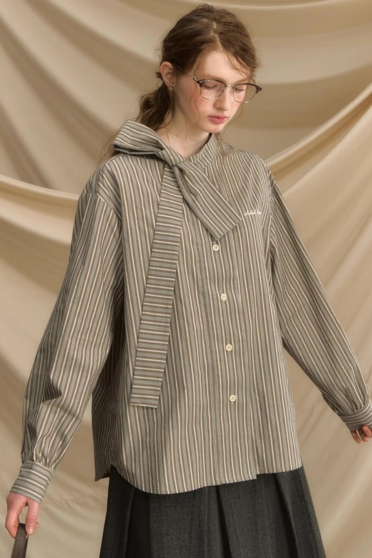 Vintage Bow Strap Striped Shirt