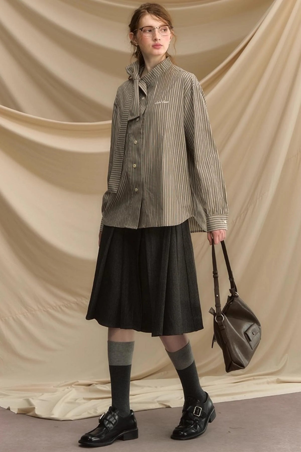 Vintage Bow Strap Striped Shirt