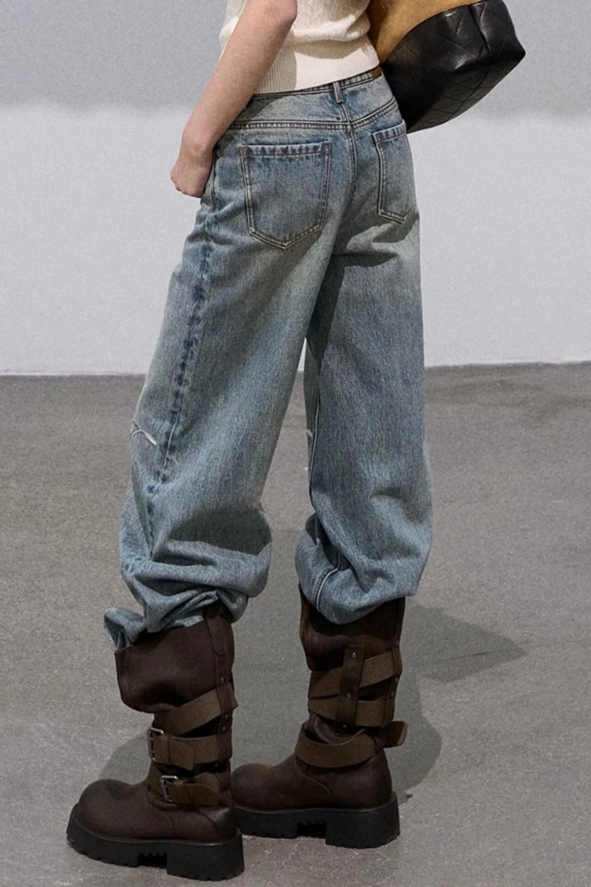 Vintage Burnt Flower Wide-Leg Jeans