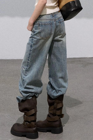 Vintage Burnt Flower Wide-Leg Jeans