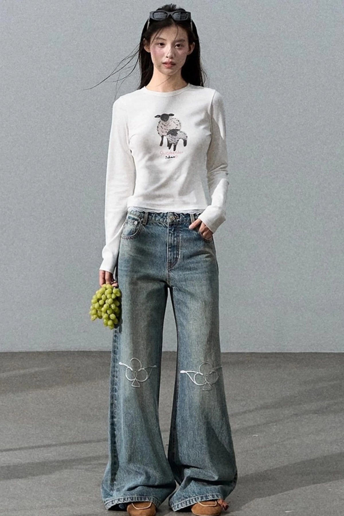Vintage Burnt Flower Wide-Leg Jeans