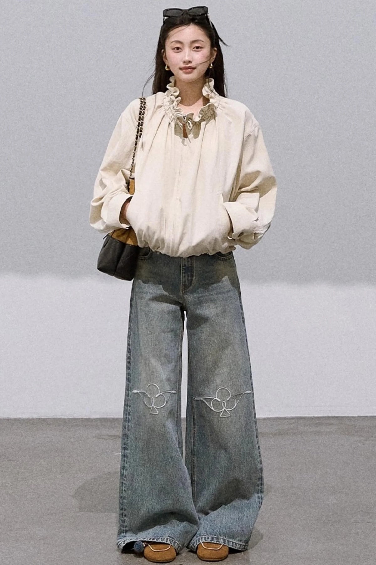 Vintage Burnt Flower Wide-Leg Jeans