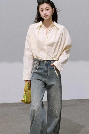 Vintage Burnt Flower Wide-Leg Jeans