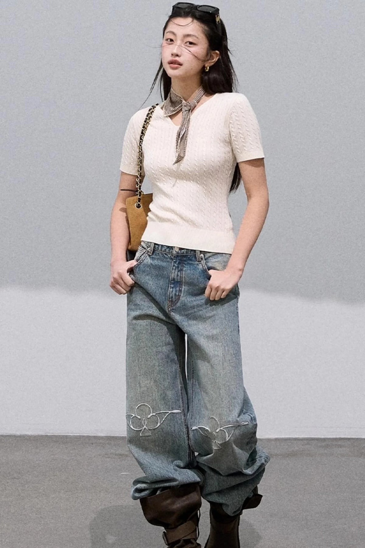 Vintage Burnt Flower Wide-Leg Jeans