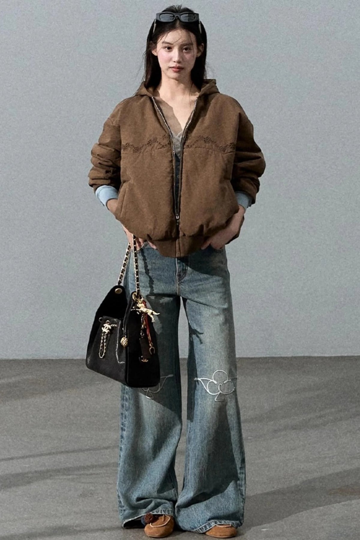 Vintage Burnt Flower Wide-Leg Jeans