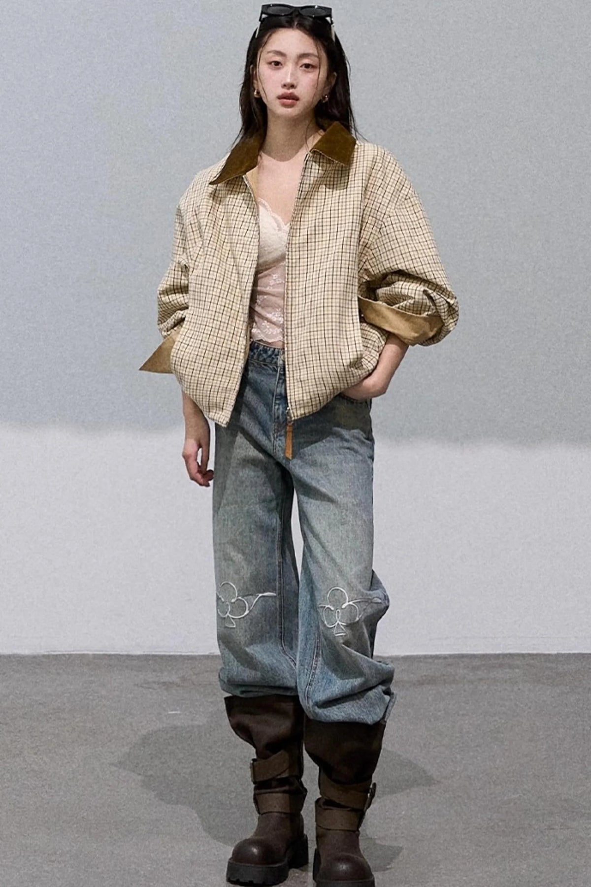 Vintage Burnt Flower Wide-Leg Jeans