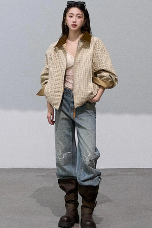 Vintage Burnt Flower Wide-Leg Jeans