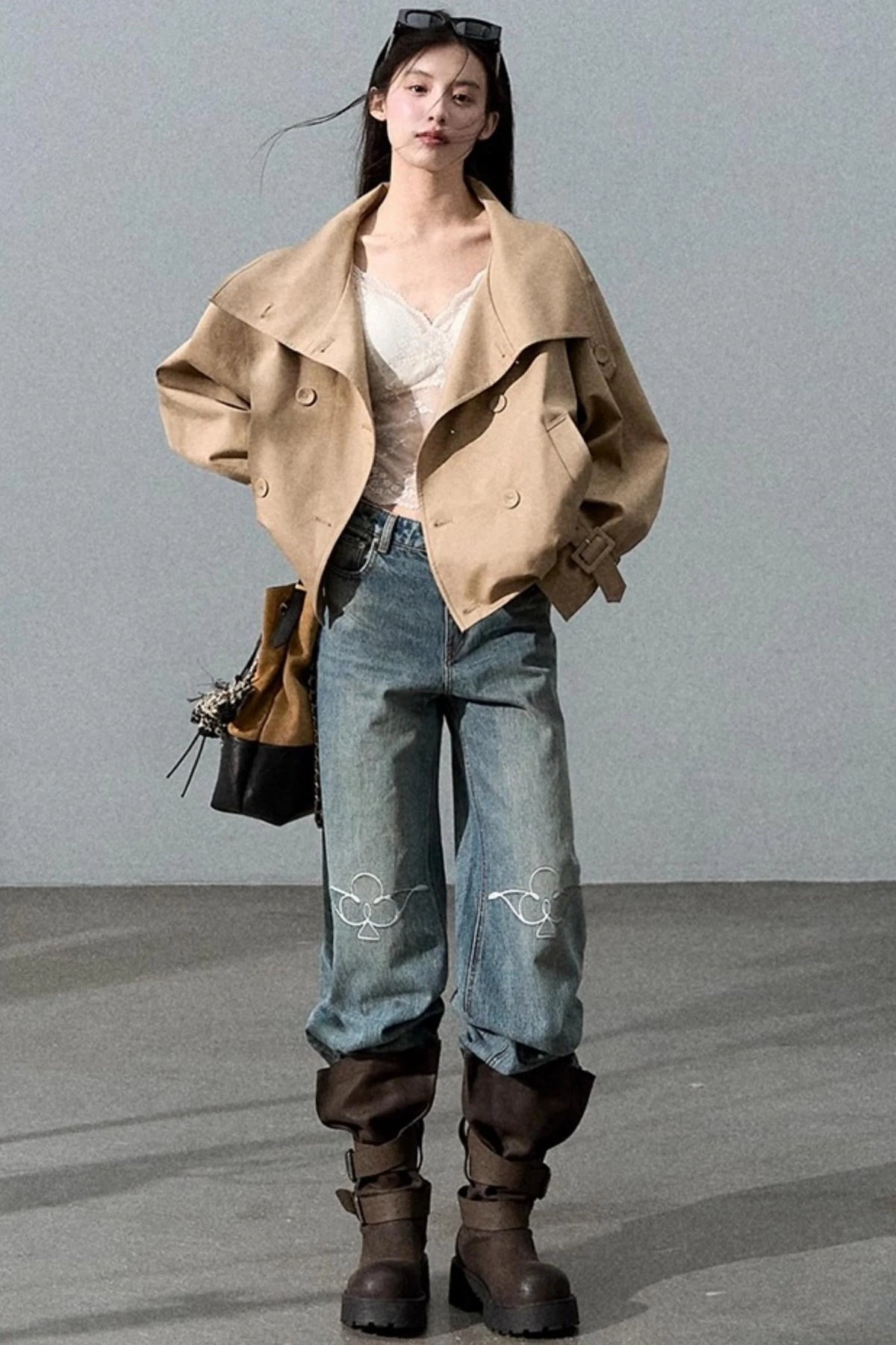 Vintage Burnt Flower Wide-Leg Jeans