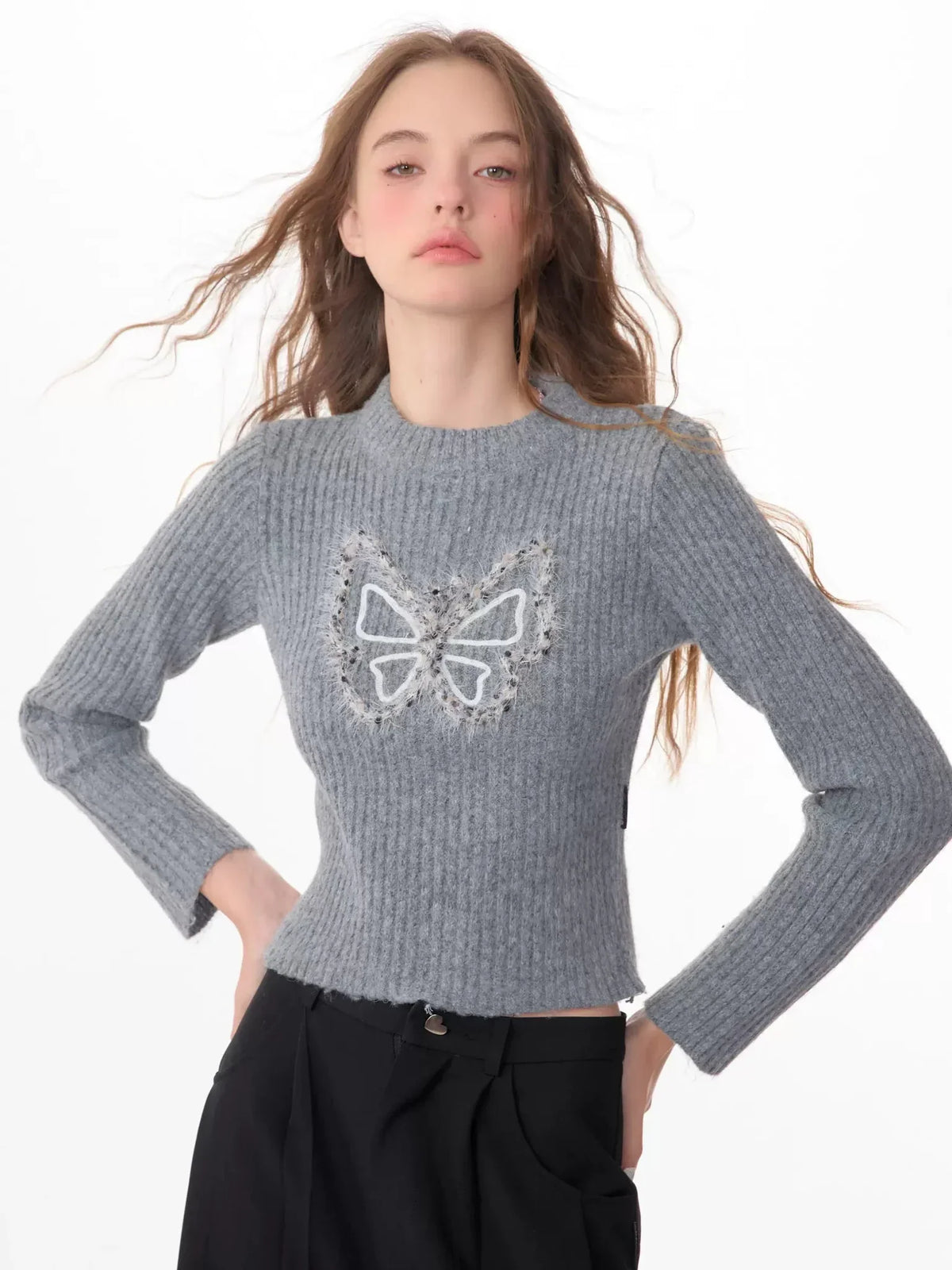 vintage butterfly embroidery top