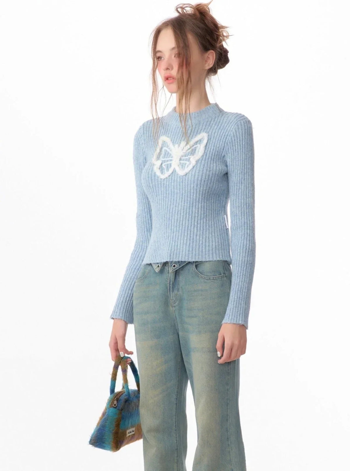 vintage butterfly embroidery top
